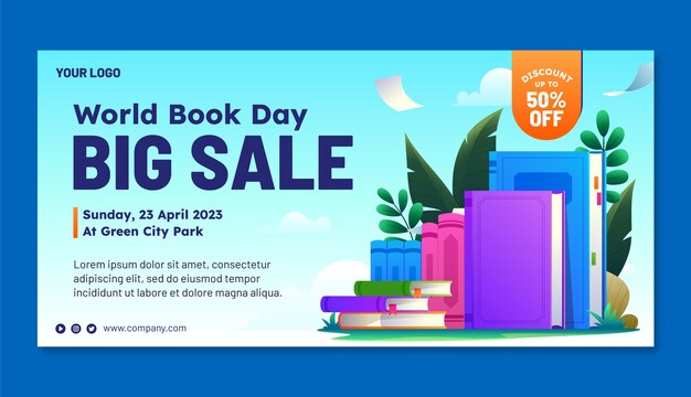 Horizontal sale banner template for world book day celebration