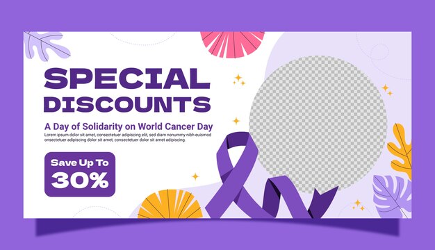 Horizontal sale banner template for world cancer day awareness