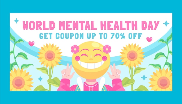 Horizontal sale banner template for world mental health day celebration