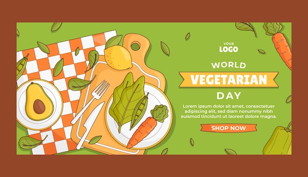 Free vector horizontal sale banner template for world vegetarian day celebration