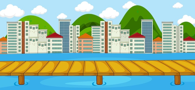 Free vector horizontal scene with river and cityscape background