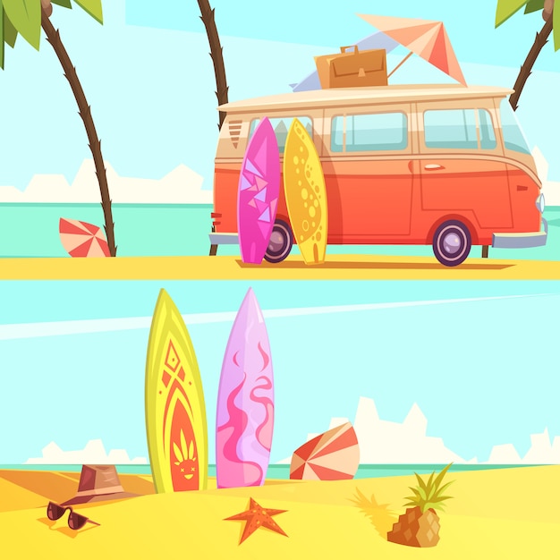 Free vector horizontal surfing banners