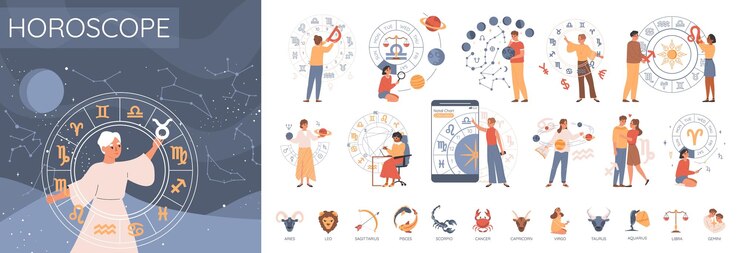 Free Vector horoscope concept set with astrology symbols flat isolated vector illustration