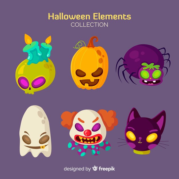 Horrific halloween elements with flat design