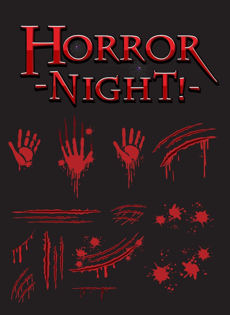 Free Vector horror night text design with bloody hand prints