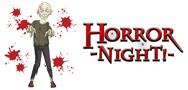 Horror night text design with creepy zombie
