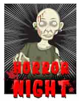 Free vector horror night text design with creepy zombie