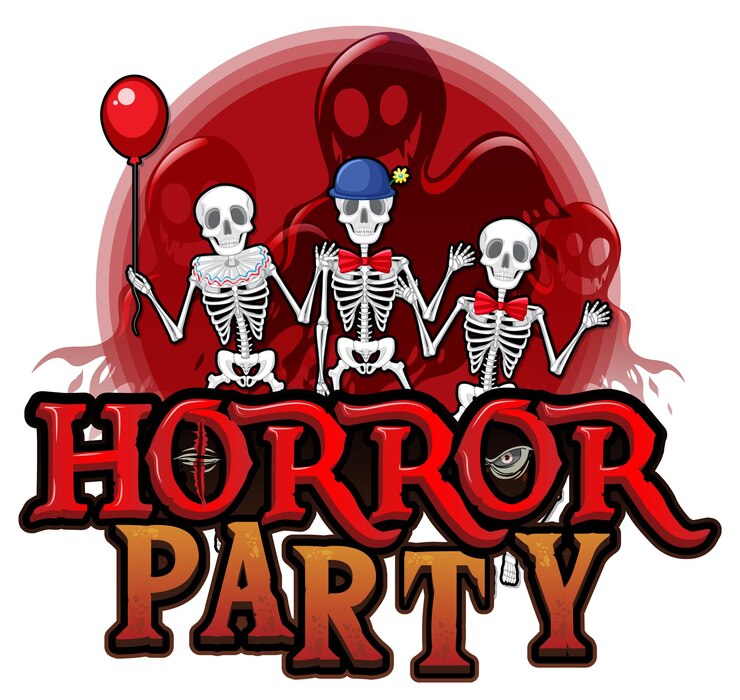 मुफ़्त वेक्टर horror party word banner with skeleton ghost