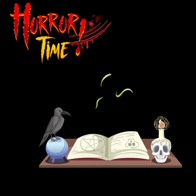 Horror time font with magic book on the table