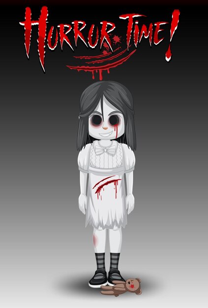 Horror Time logo with little ghost girl with black eyes