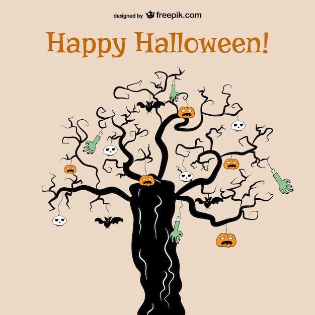 Vettore gratuito albero di orrore di halloween sfondo vettoriale