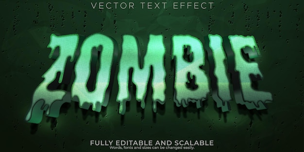Vettore gratuito effetto testo zombie horror mostro modificabile e stile di testo spaventoso