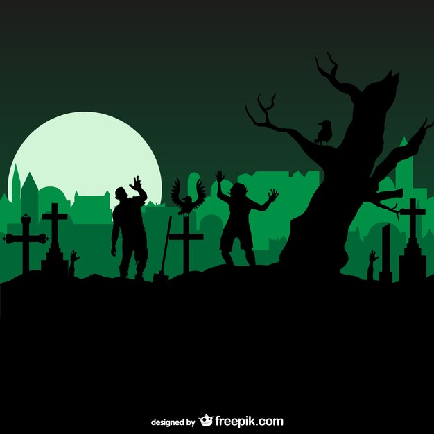 Horrow graveyard with zombies