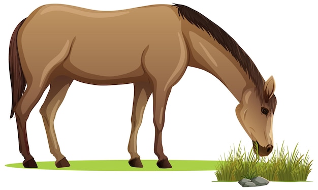 孤立した漫画風の草を食べる馬