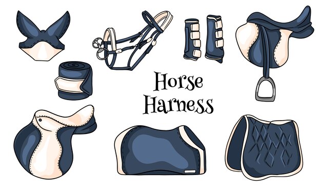 乗馬用品のテーマのベクトルイラスト プレミアムベクター 乗馬用品のテーマのベクトルイラスト プレミアムベクター