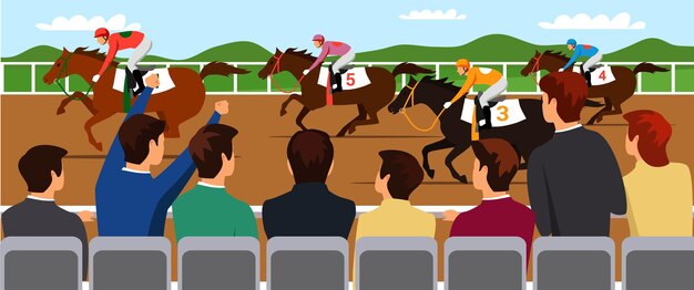 Horse racing competition illustration Professional jockeys riders on thoroughbred racehorses backs