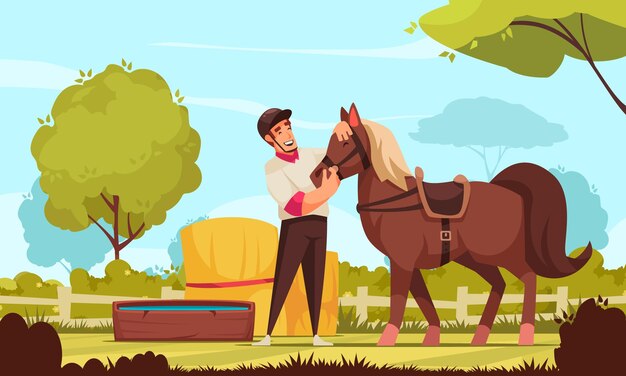 Horse riding background design with sport and equipment symbols flat illustration