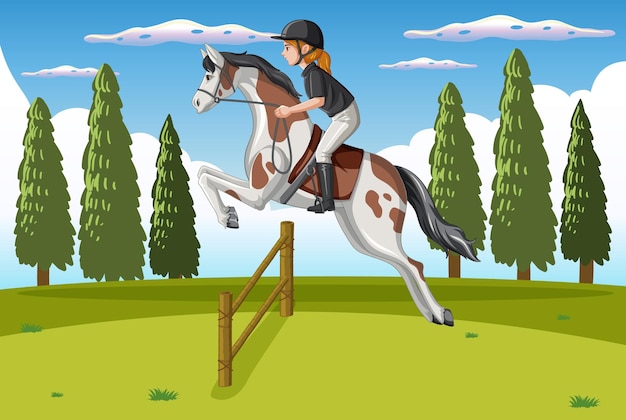 Free vector horse riding scene with jockey and horse