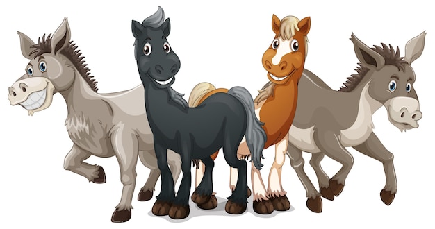 Free vector horses and donkeys on white background