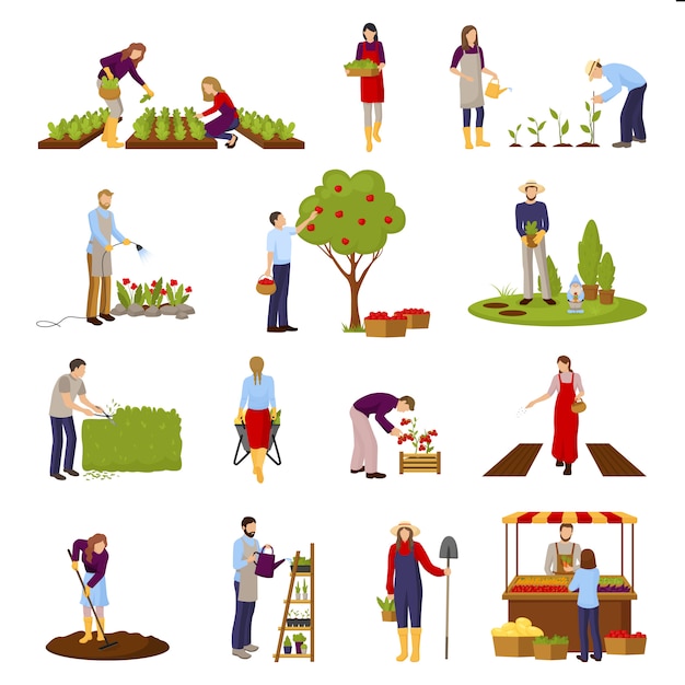 Free vector horticulture scenes set