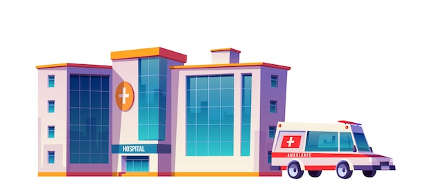 Free vector hospital building and ambulance car