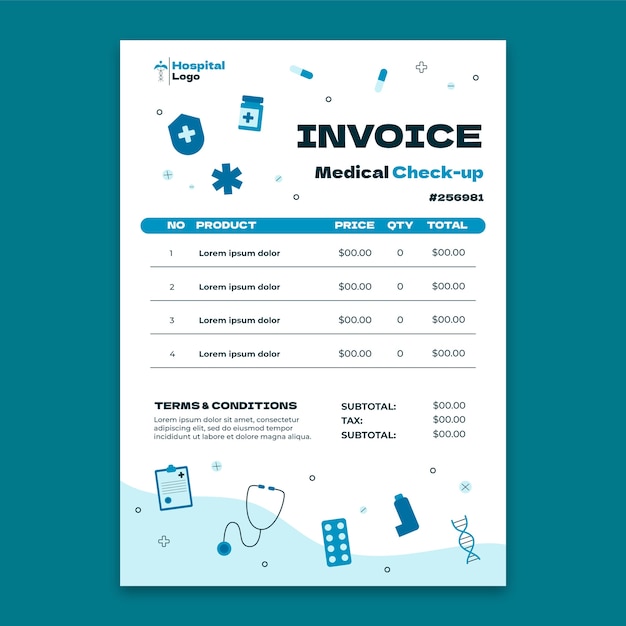 Free vector hospital care invoice template