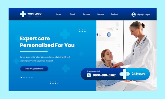 Hospital care landing page template