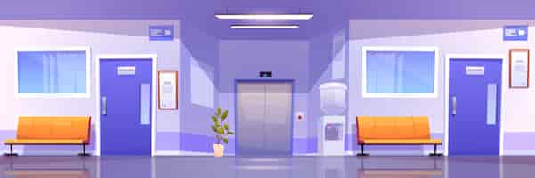 Free vector hospital corridor interior, medical clinic hall