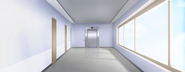 Free vector hospital corridor interior with elevator doors