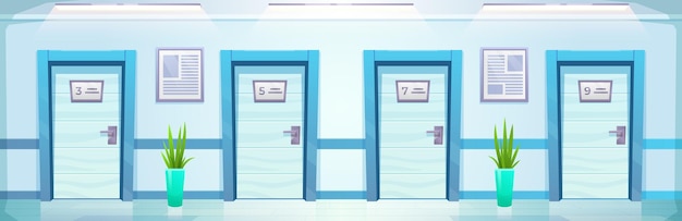 Hospital corridor with room door vector background