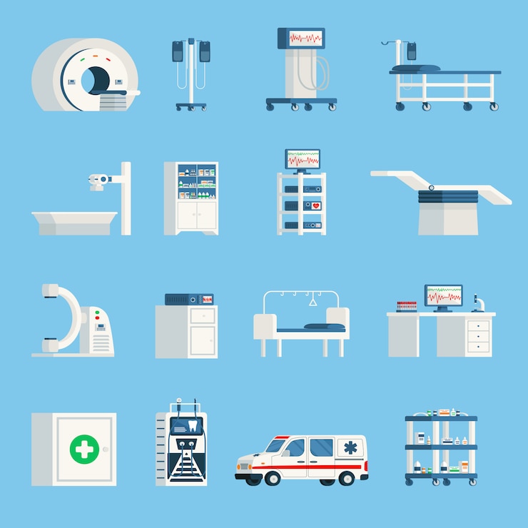 Free Vector hospital equipment orthogonal flat icons
