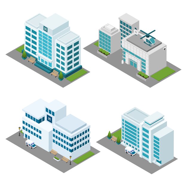 Hospital Isometric Icons Set