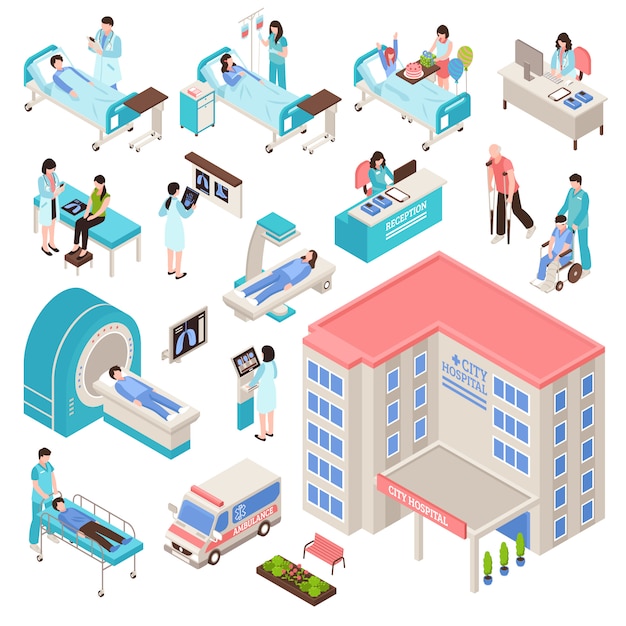 Free vector hospital isometric set