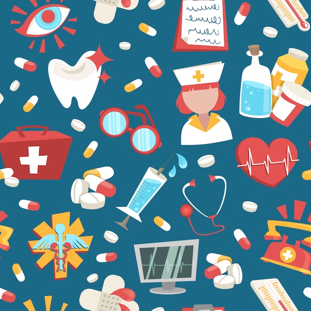 Hospital medical health care emergency support seamless pattern vector illustration