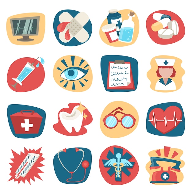 Free vector hospital medical health care first aid icons set isolated vector illustration