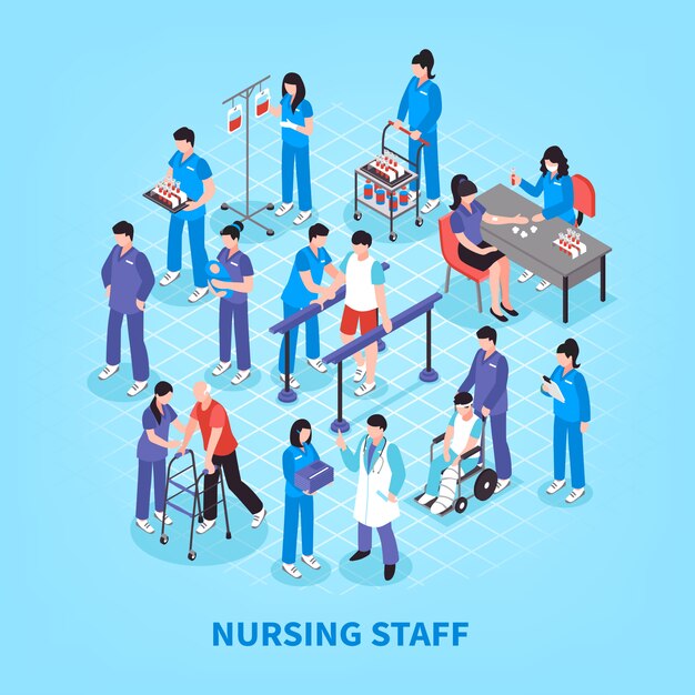 hospital nurses flowchart isometric poster 