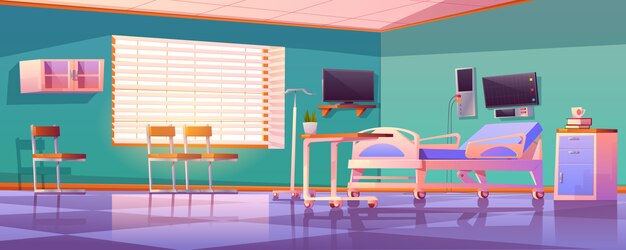 Hospital ward interior with adjustable bed
