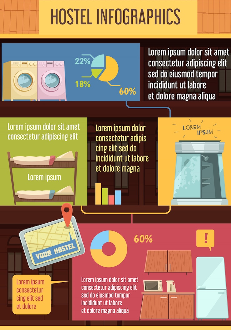 Free Vector hostel infographics template with elements 