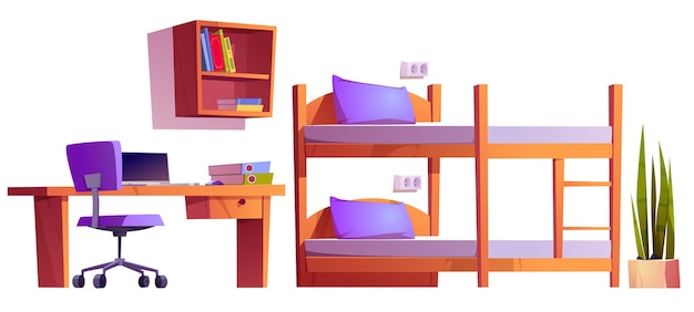 Free vector hostel or student dormitory room interior stuff