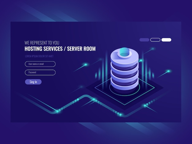 Vettore gratuito servizi di hosting, data center, server room