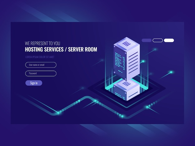 Vettore gratuito servizi di hosting, data center, server room