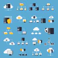 Free vector hosting services icons set