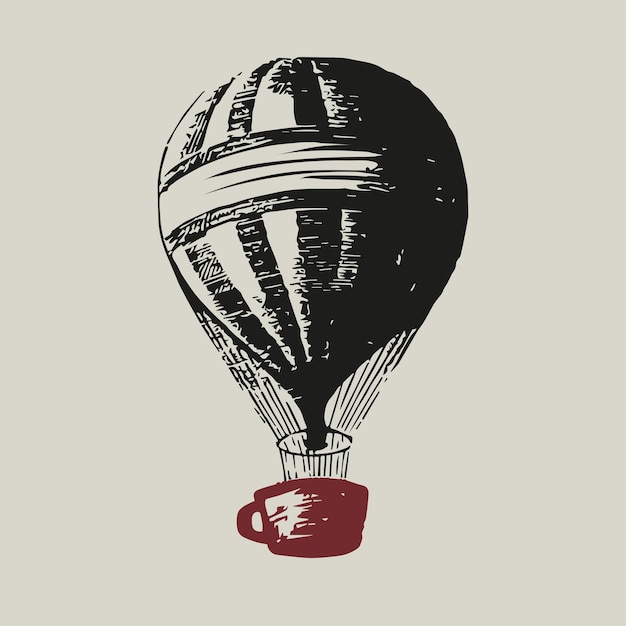 Logo della mongolfiera con l'illustrazione di identità corporativa di affari della tazza di caffè rossa tenue