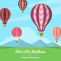 Free vector hot air balloons background in the sky with clouds