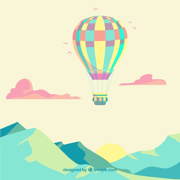 Free vector hot air balloons background in the sky with clouds