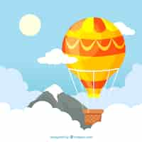 Free vector hot air balloons background in the sky with clouds