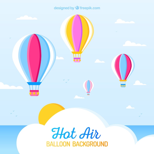 Free vector hot air balloons background in the sky with clouds