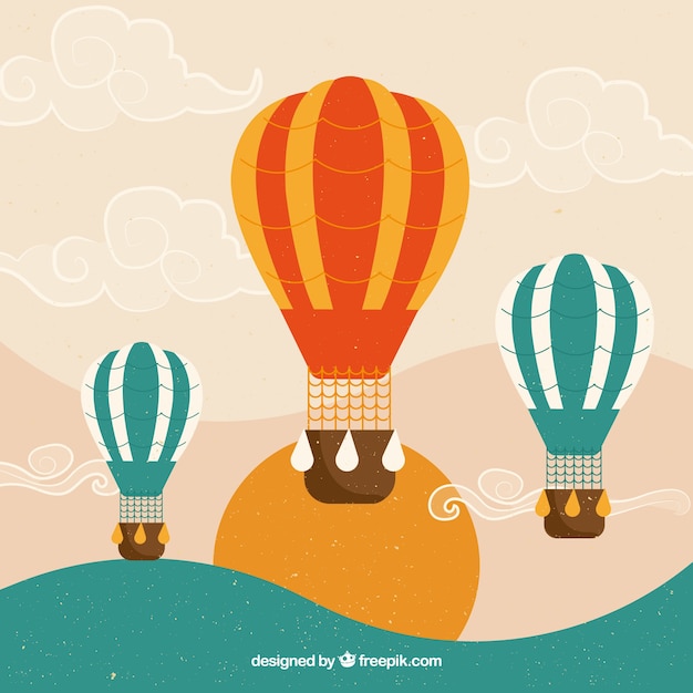 Free vector hot air balloons background in vintage style