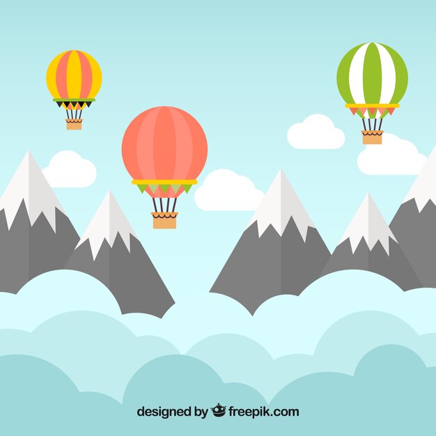 Hot air balloons background with landscape