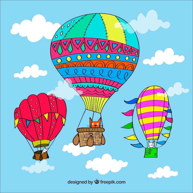 Фон с воздушными шарами с небом в ручном стиле